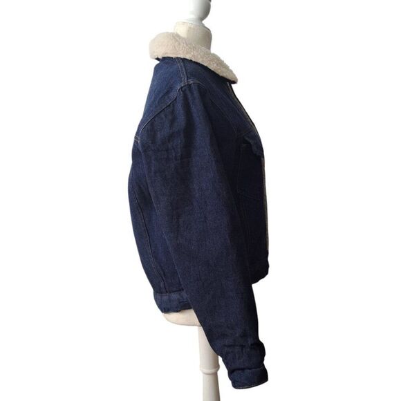 Nelson Men's Blue Denim Vintage Trucker Jacket Sherpa Lined Snap Closure Sz 42 - Picture 3 of 8